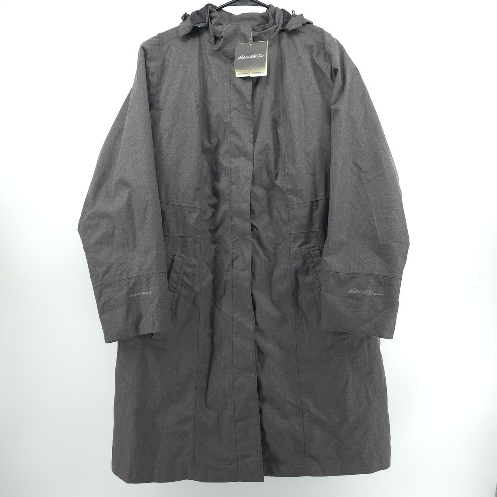 Eddie Bauer WeatherEdge Women Trench Coat 1X Dark Charcoal Waterproof Hooded NWT